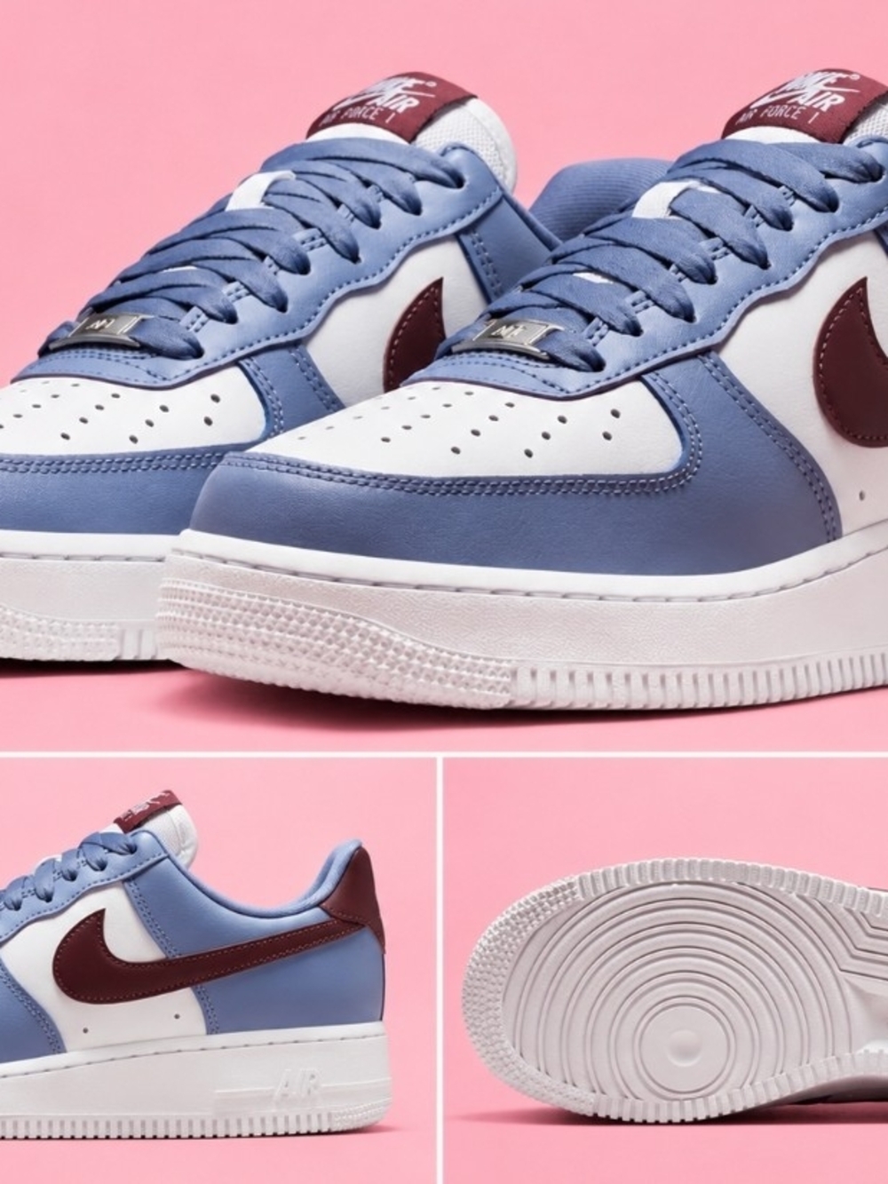 NIKE AF1 '07 Low-Top Sneakers — White, Periwinkle & Maroon Accents